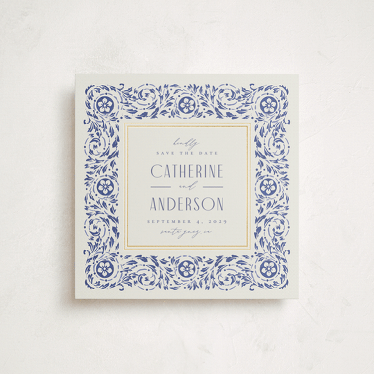 "Tiled Romance" - Save the Dates in Dynasty Blue by Ana de Sousa - Front