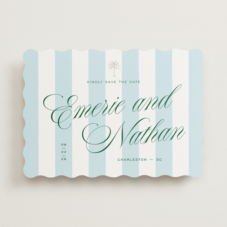 "Palm Stripes" - Save the Dates in Low Tide by Susan Zinader - Front