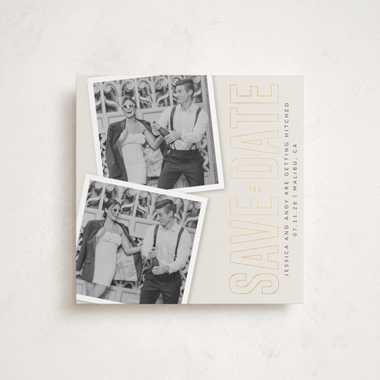 "Simple Squares" - Save the Dates in Cream by Ilene Guy - Front