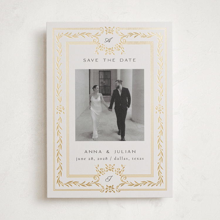 "Olive Elegance" - Save the Dates in Silk by Ana de Sousa - Front