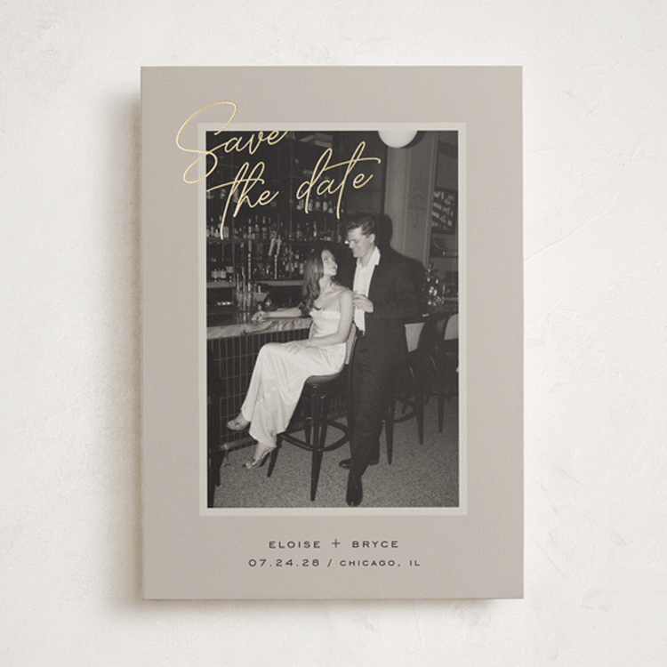 "Chic Photo" - Save the Dates in Taupe by Louise Kay - Front