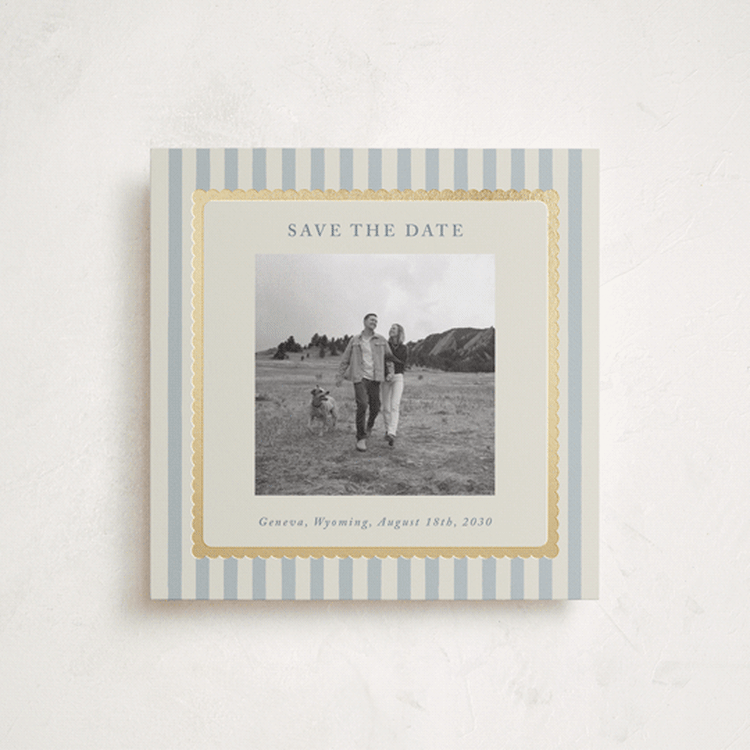 "Coastal Stripe" - Save the Dates in Mint by Stephanie Heinrich Godbout - Front