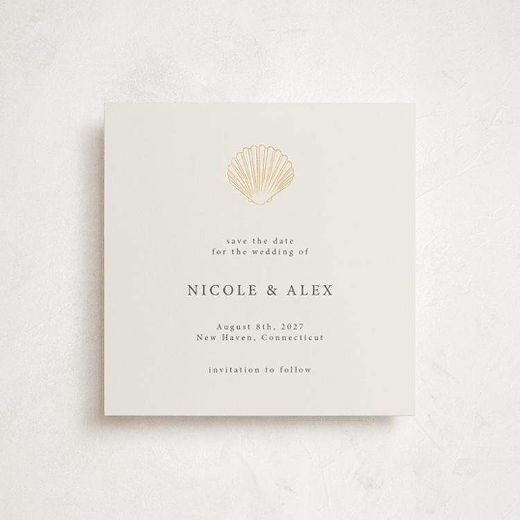 "Simple Seashell" - Save the Dates in Sand by Hannah Bowman - Front