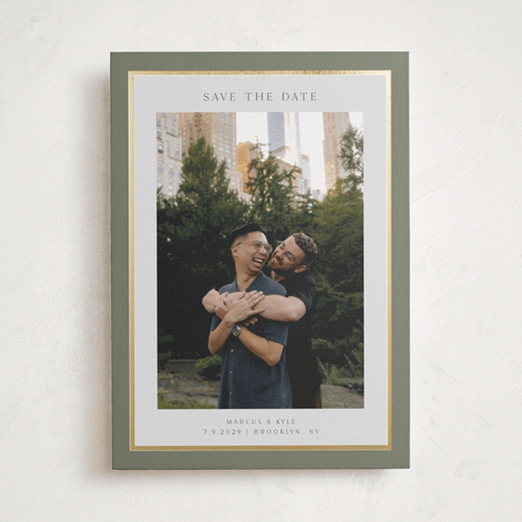 "Foil Frame" - Save the Dates in Sage by Nicole Walsh - Front