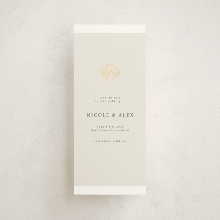"Simple Seashell" - Save the Dates in Sand by Hannah Bowman - Front