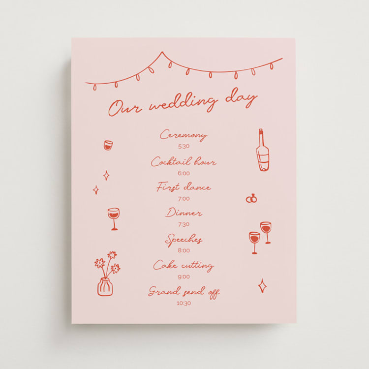 "Party On!" - Schedule Signs in Sangria Spark by Zove Ahhh - Front