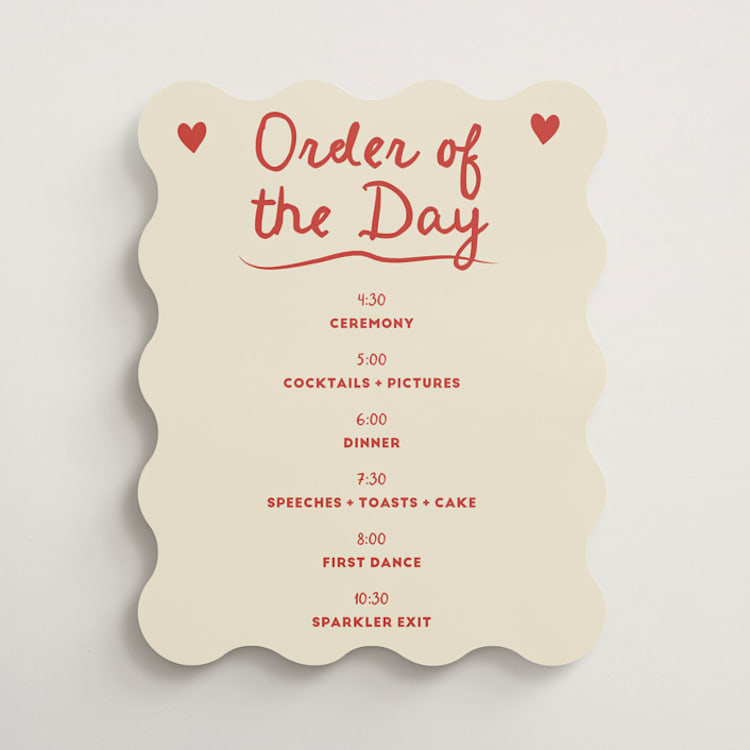 "Big Heart Wedding" - Schedule Signs in Cherry by Ani Somi - Front