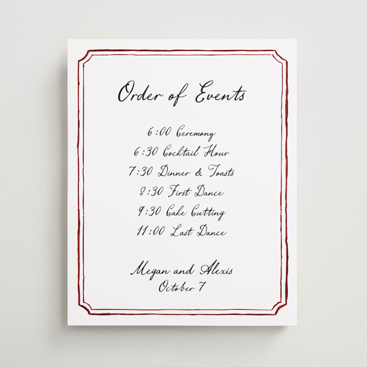 "Handwritten" - Schedule Signs in Wine by Cass Loh - Front