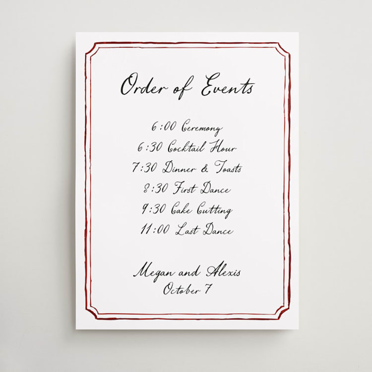 "Handwritten" - Schedule Signs in Wine by Cass Loh - Front