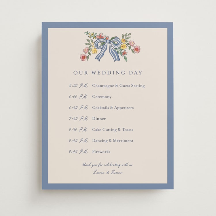 "A wedding in Low Country" - Schedule Signs in Cornflower by Chris Griffith - Front