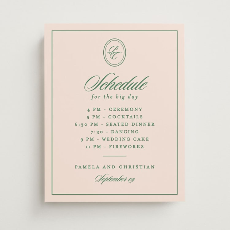 "Scripted" - Schedule Signs in Emerald by Creo Study - Front