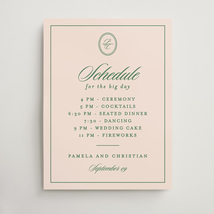 "Scripted" - Schedule Signs in Emerald by Creo Study - Front