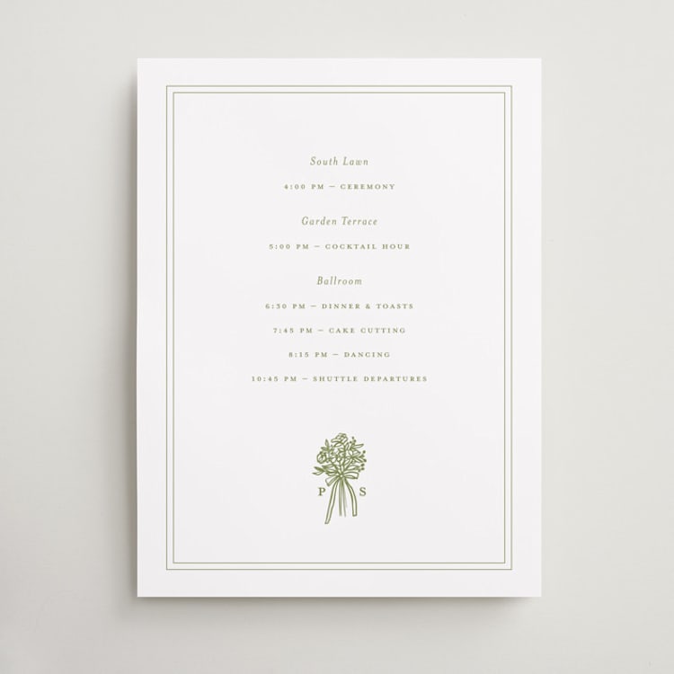 "wedding bouquet" - Schedule Signs in Pistachio by Lori Wemple - Front