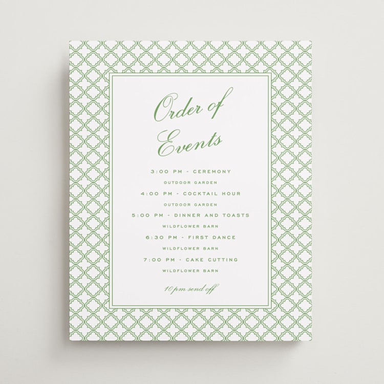 "Garden Trellis" - Schedule Signs in Sage by Angela Garrick - Front