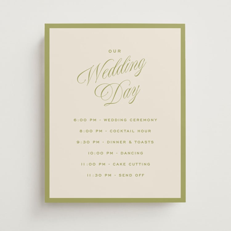 "rory" - Schedule Signs in Olive by Ellen Schlegelmilch - Front