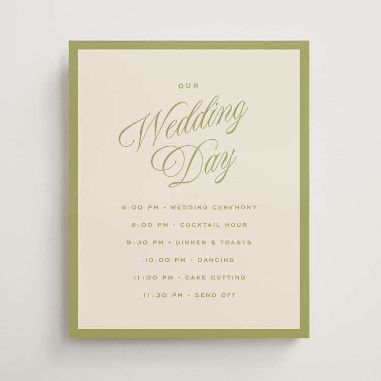 "rory" - Schedule Signs in Olive by Ellen Schlegelmilch - Front