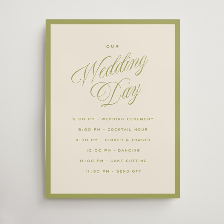 "rory" - Schedule Signs in Olive by Ellen Schlegelmilch - Front