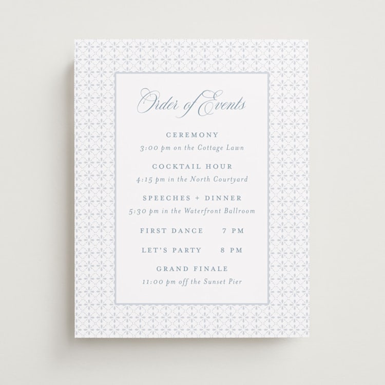 "Coastal Charm" - Schedule Signs in Dusty Blue by Jennifer Postorino - Front