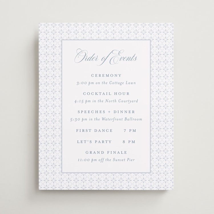 "Coastal Charm" - Schedule Signs in Dusty Blue by Jennifer Postorino - Front