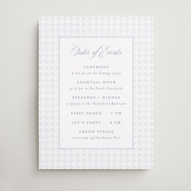 "Coastal Charm" - Schedule Signs in Dusty Blue by Jennifer Postorino - Front