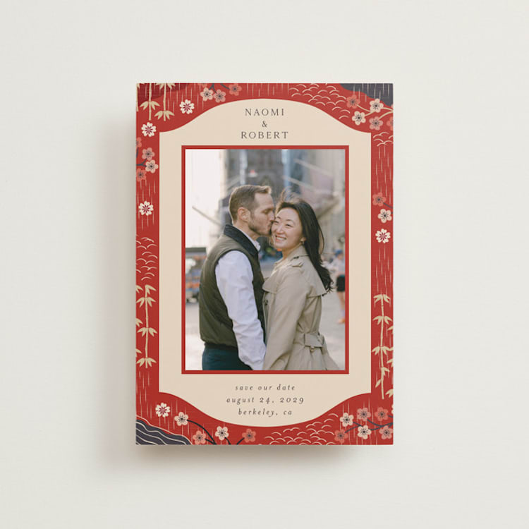 "Japanese Textile" - Save the Dates in Rose by Jennifer Holbrook - Front