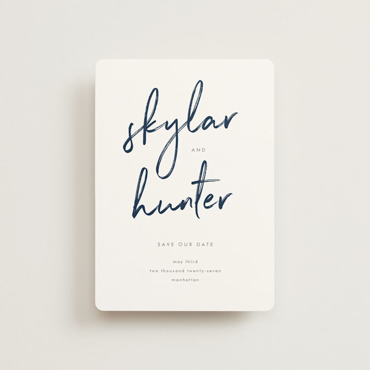 "Funky Names" - Save the Dates in Navy by Phrosné Barwood - Front