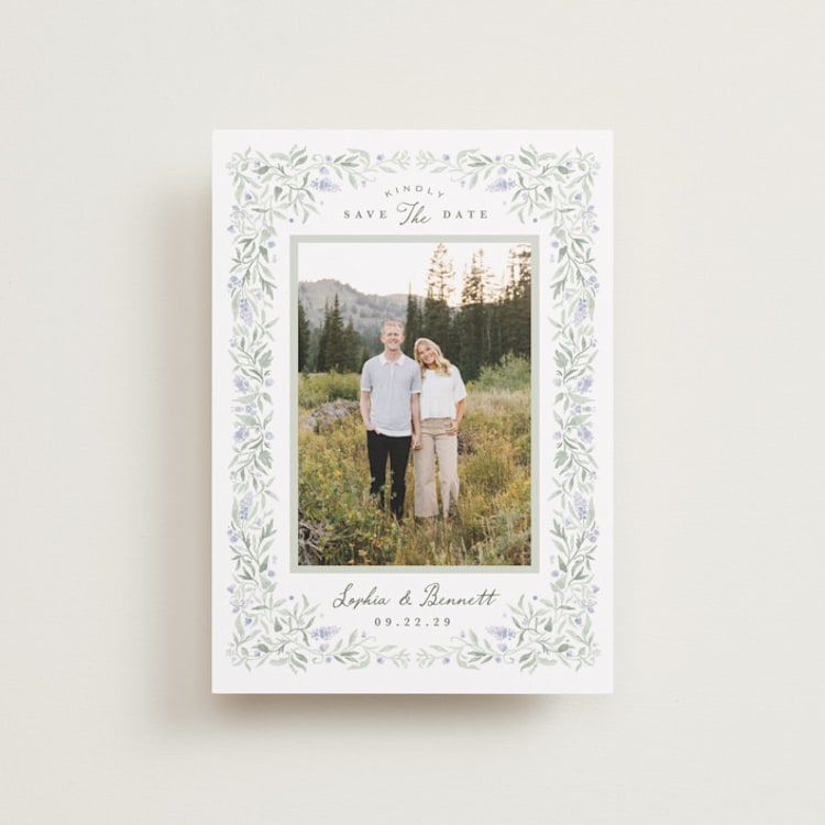 "Delicate Vines" - Save the Dates in Periwinkle by Kristen Smith - Front