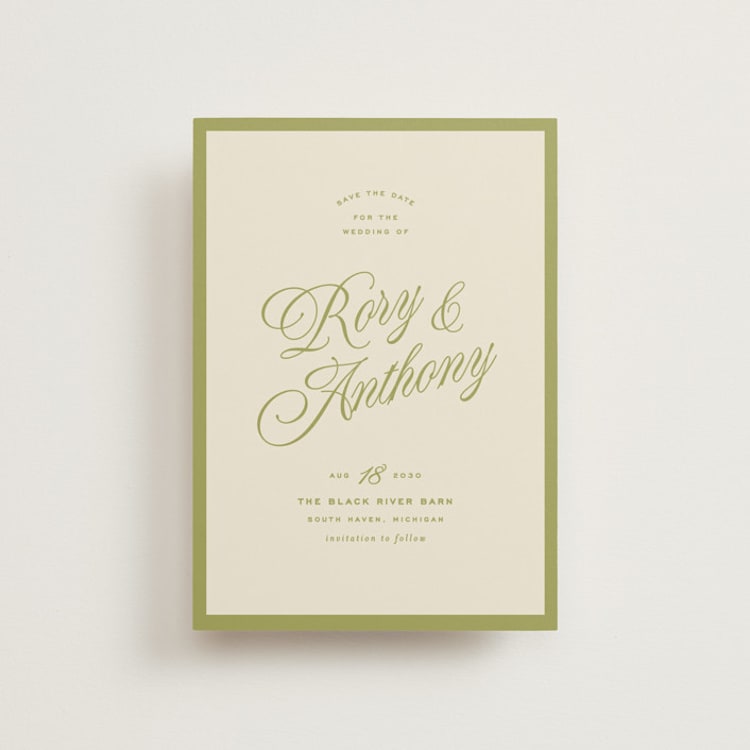 "rory" - Save the Dates in Olive by Ellen Schlegelmilch - Front