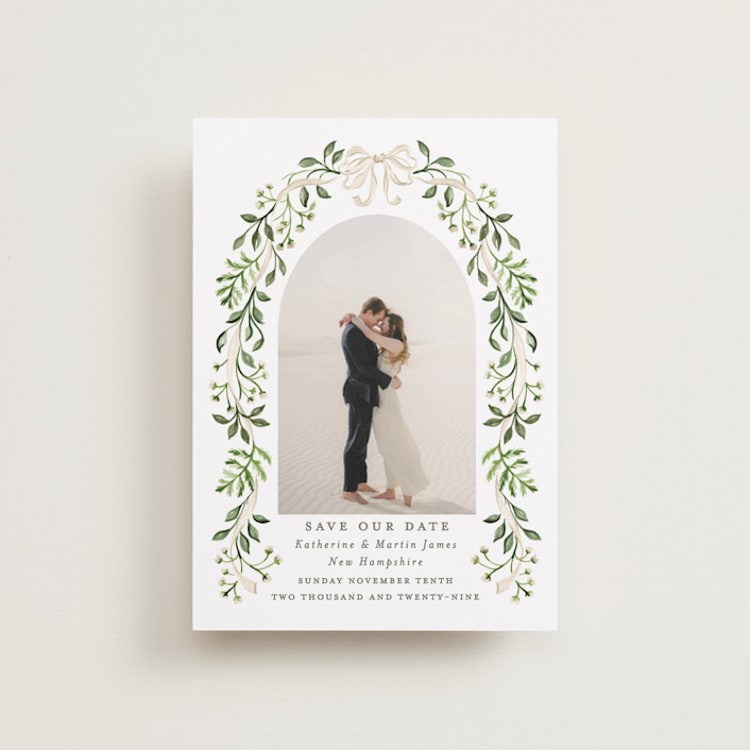 "Greenery crest" - Save the Dates in Sage by Sarah Knight - Front