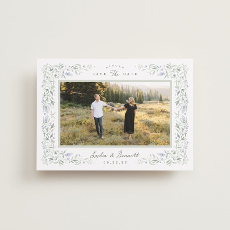 "Delicate Vines" - Save the Dates in Periwinkle by Kristen Smith - Front