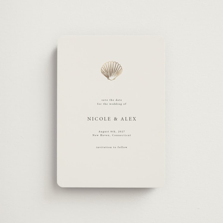 "Simple Seashell" - Save the Dates in Sand by Hannah Bowman - Front