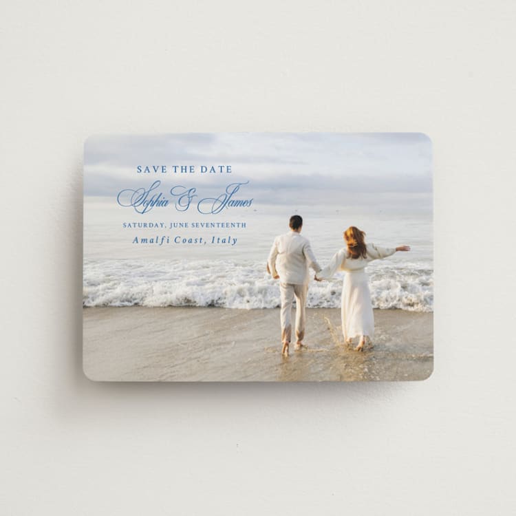 "Amalfi Blue" - Save the Dates in Blue Mist by Design Lotus - Front