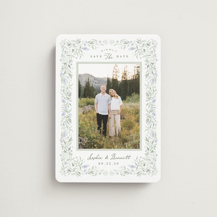 "Delicate Vines" - Save the Dates in Periwinkle by Kristen Smith - Front