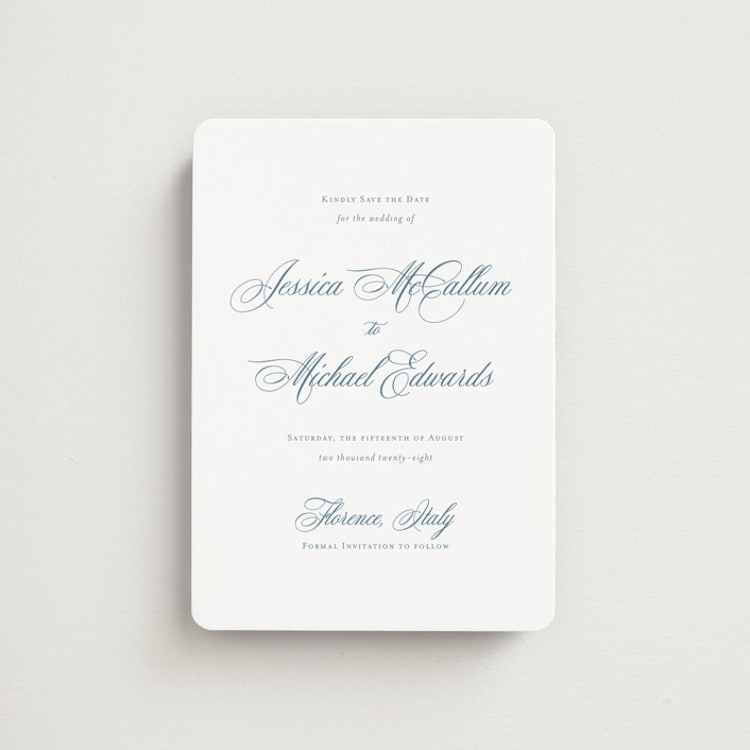 "Empire" - Save the Dates in Dusty Blue by Jennifer Postorino - Front