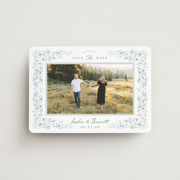 "Delicate Vines" - Save the Dates in Periwinkle by Kristen Smith - Front