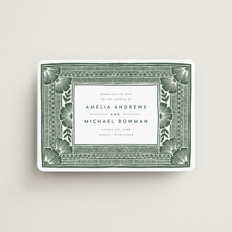 "Block Print Frame" - Save the Dates in Fern by Katharine Watson - Front