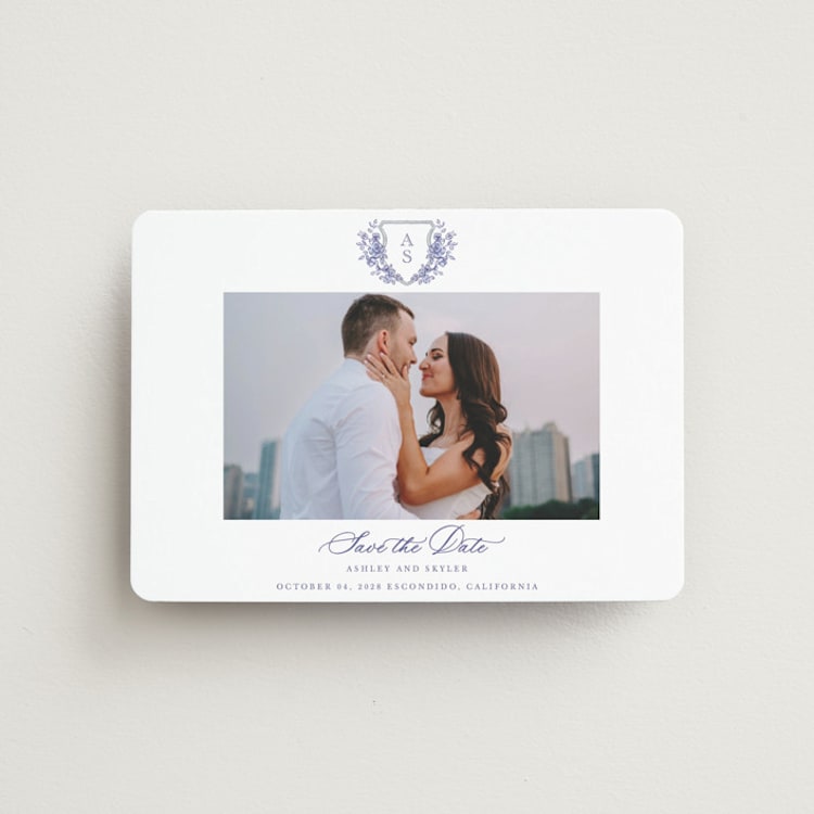 "watercolor flowers crest" - Save the Dates in Dusty Blue by Cass Loh - Front