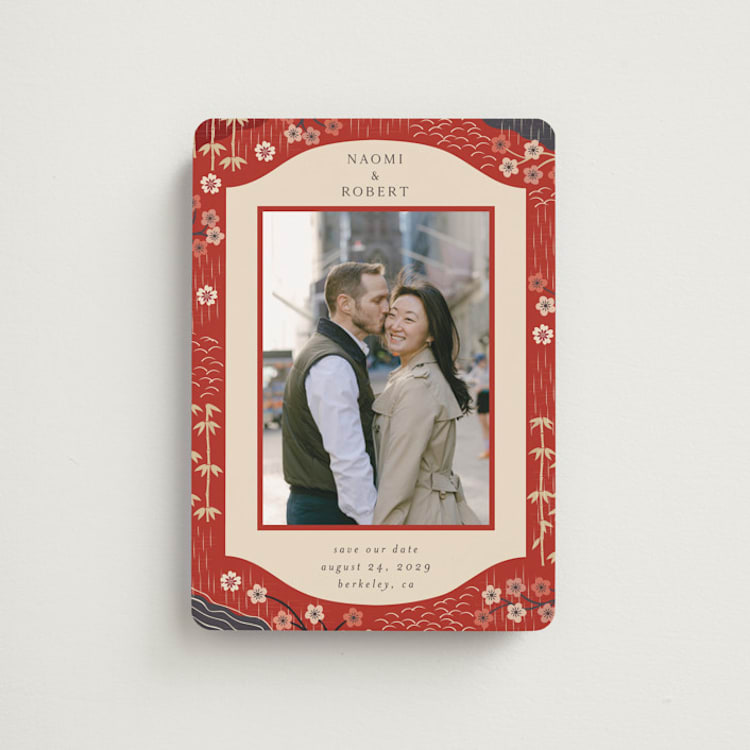 "Japanese Textile" - Save the Dates in Rose by Jennifer Holbrook - Front
