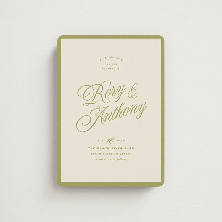 "rory" - Save the Dates in Olive by Ellen Schlegelmilch - Front