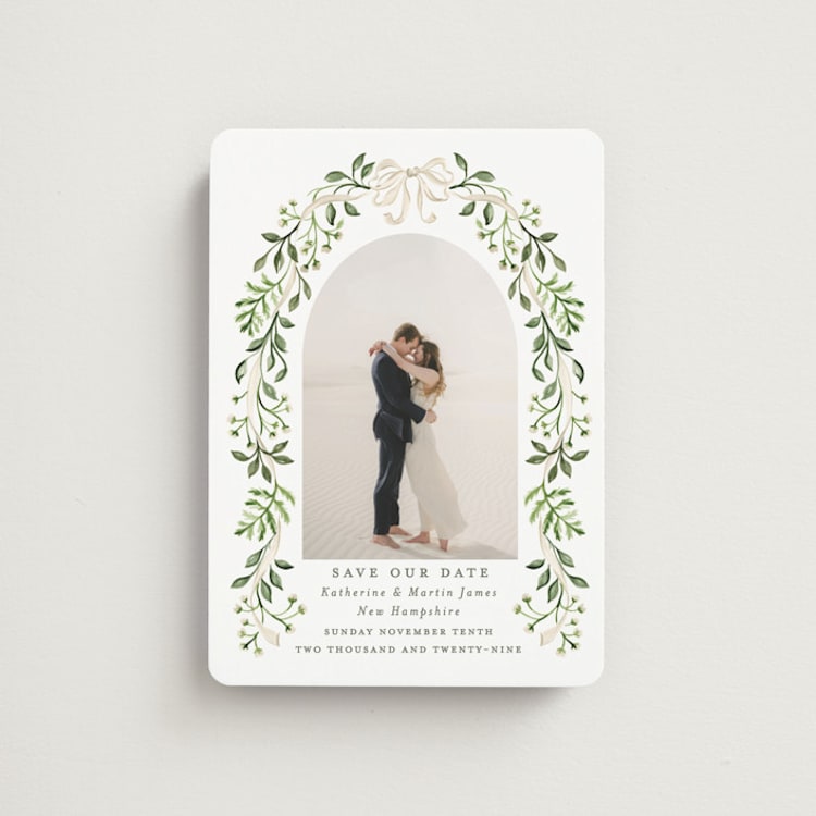 "Greenery crest" - Save the Dates in Sage by Sarah Knight - Front