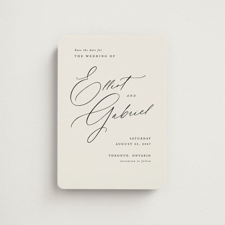 "Scripted Names" - Save the Dates in Ecru by Hooray Creative - Front