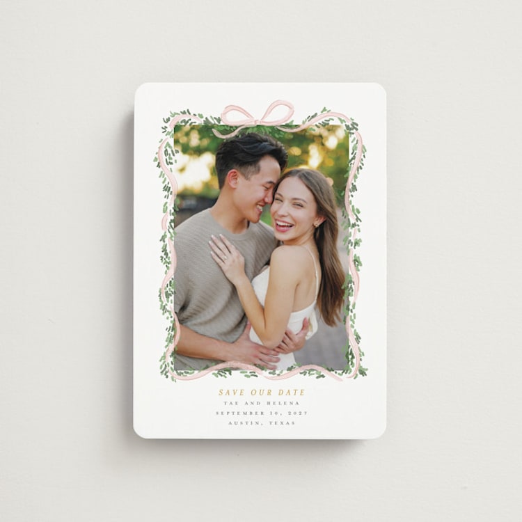 "Ribbonly Frame" - Save the Dates in Blush by Itsy Belle Studio - Front