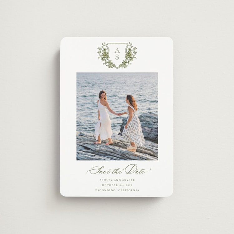 "watercolor flowers crest" - Save the Dates in Moss by Cass Loh - Front