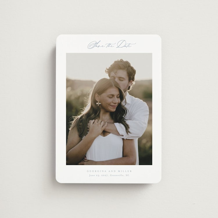 "Modern Air" - Save the Dates in Dusty Blue by Stacey Meacham - Front