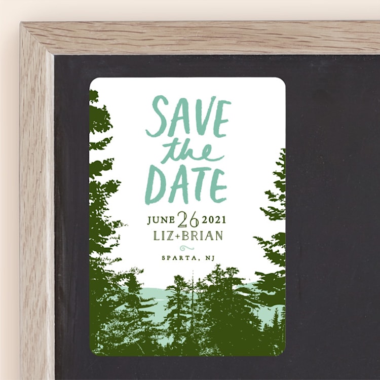 "Mountain View" - Save the Dates in Pine Green by Ariel Rutland - Front