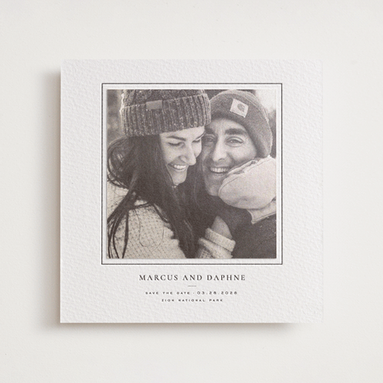 "Daisies" - Letterpress Save the Date Photo Mount Cards in Soft Black by Wildfield Paper Co - Front