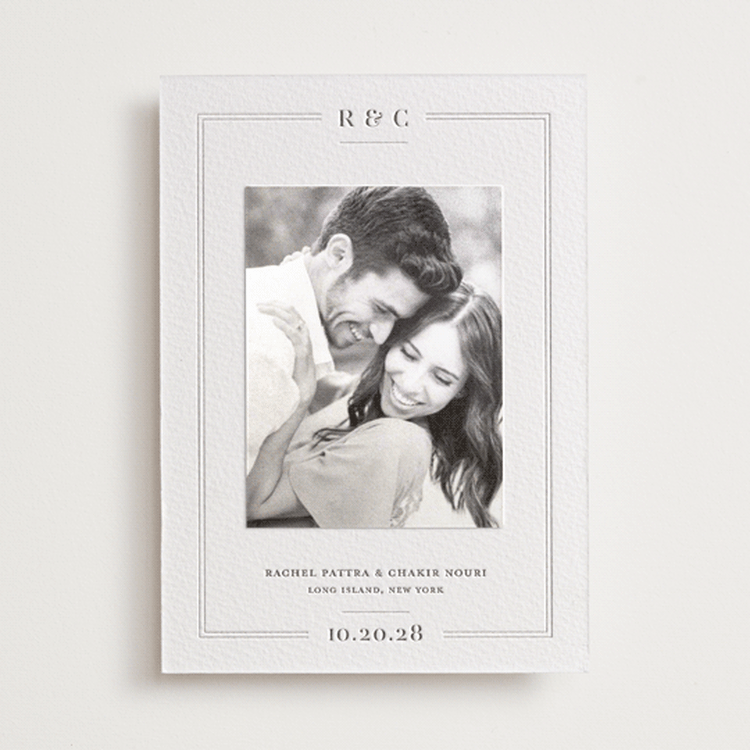 "Alcott" - Letterpress Save the Date Photo Mount Cards in Graphite by Meagan Christensen - Front