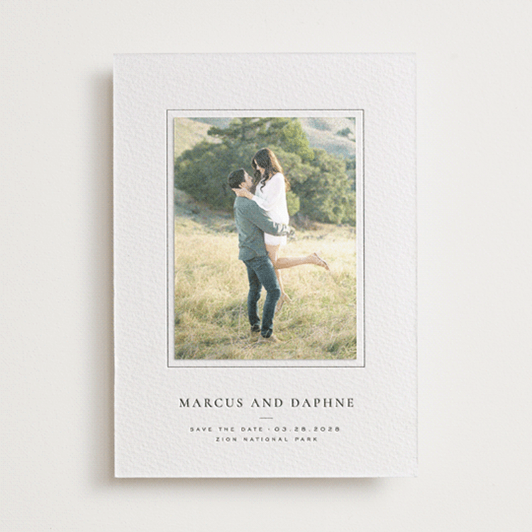 "Daisies" - Letterpress Save the Date Photo Mount Cards in Soft Black by Wildfield Paper Co - Front
