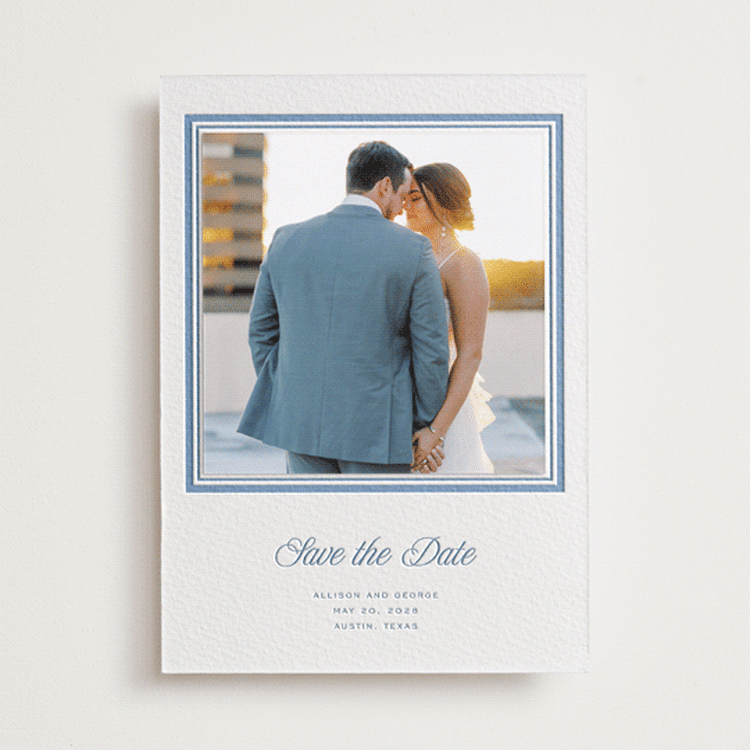 "Lauren" - Letterpress Save the Date Photo Mount Cards in Pacific Blue by Blustery August - Front