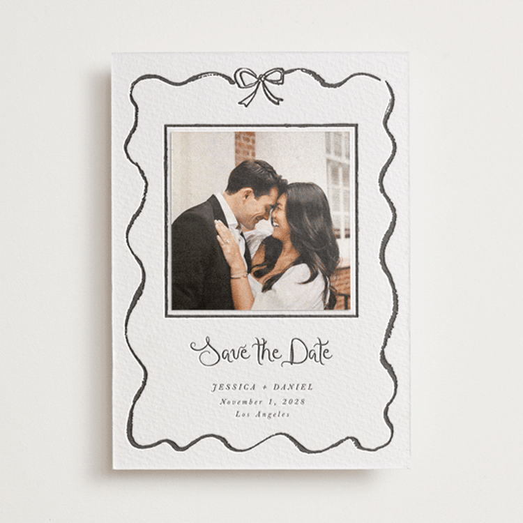 "quirky fun" - Letterpress Save the Date Photo Mount Cards in Soft Black by Cass Loh - Front